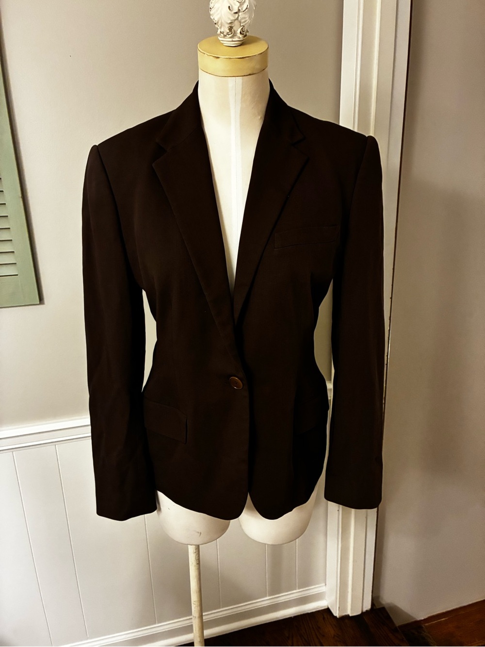 Vintage Ralph Ralph Lauren Wool Blend Brown Blazer With Single Button Closure